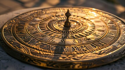 Ancient sundial intricately engraved - obrazy, fototapety, plakaty