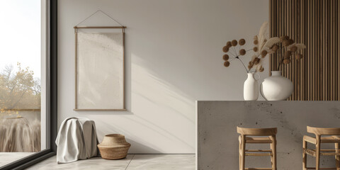 Serene interiors composition with minimalist furniture and elegance.
