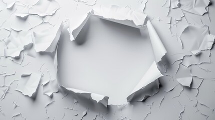 Torn white paper revealing a textured grey background. Creative concept for advertising, art and design