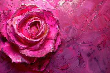 Oil painting pink rose on abstract artwork canvas background