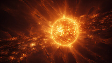 Exploding and burning planet 3D scene picture
