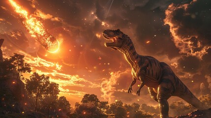 Meteors fell to Earth in ancient times, an era when dinosaurs still existed - obrazy, fototapety, plakaty