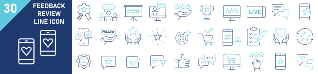 Feedback Review icon set. Testimonial, support, communication. User Feedback and Customer Support related icon set.
