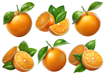 Realistic fruit, orange with a few drops water, PNG transparent image, AI generative