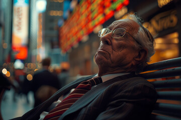 A visibly astonished man reacts to the real-time stock market fluctuations displayed across multiple trading monitors.