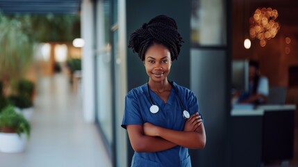 Beautiful african american nurse with arms folded