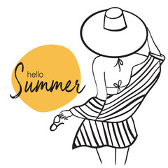 Hello Summer, line art, vector illustration