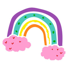 Rainbow PNG sticker in funky doodle style