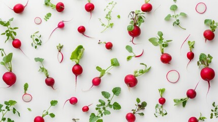 fresh healthy vegetarian red and white radish varieties, white background