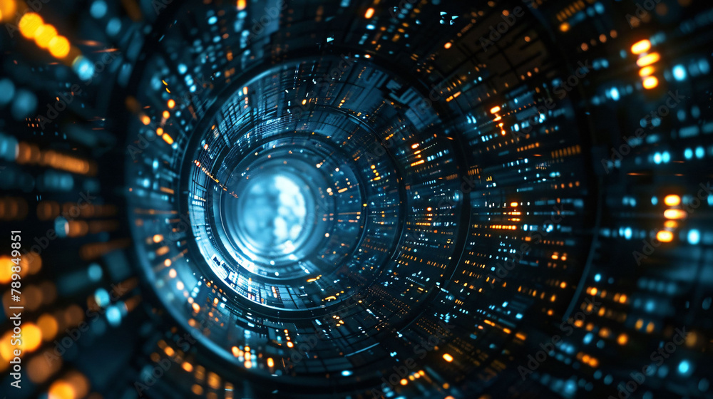 Poster particle flow tunnel space vortex, internet science and technology creative background