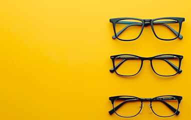 Simple glasses on an light yellow background frame with space for text. Generative ai - obrazy, fototapety, plakaty