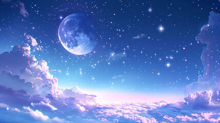 Obraz na płótnie Canvas World Sleep Day moon and stars background, cure autism fairy tale starry sky scene illustration