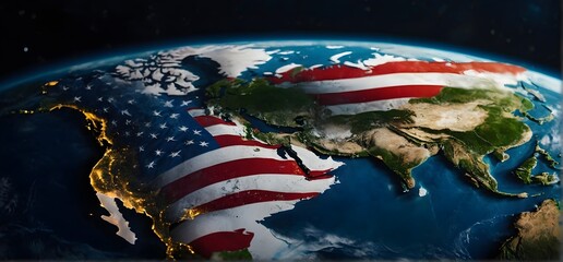 American flag on globe, American Independence Day, Environment Day, Earth Day, Memorial Day, US liberation, The Sucess of American over The globe