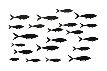 School of fish, A group of silhouette fish swim and Marine life Vector illustration, Tattoo, fishes.