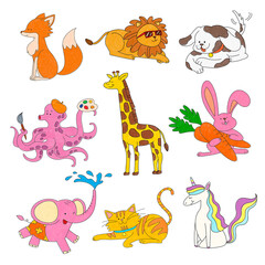 Cute animal sticker png transparent, colorful clipart for kids set