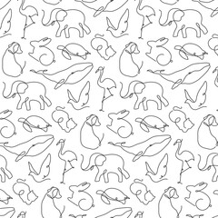 Animal seamless pattern png, line art transparent background