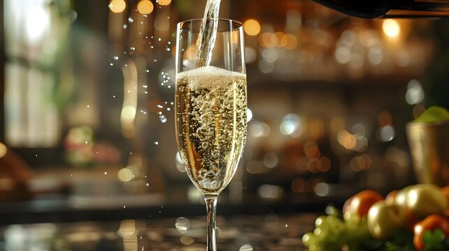 a glass of prosecco on a party background