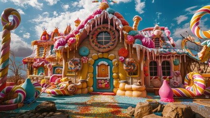 A candy house in the middle of a forest made of candy