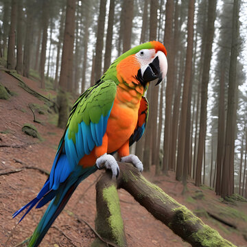 beautiful parrot is stitting on wooden 