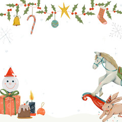 Fototapeta premium Christmas frame png, winter holidays season illustration