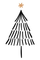 Christmas tree sticker png transparent, cute doodle clipart in black