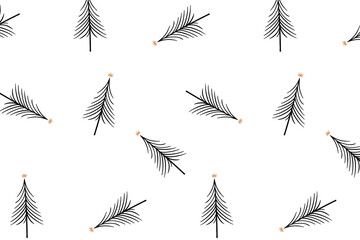 Simple Christmas png background, black trees pattern, cute doodle design
