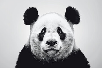 Minimalist elegance in monochrome a black and white panda face on a clean white background,...
