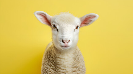Naklejka na ściany i meble Portrait of lamb on yellow background 