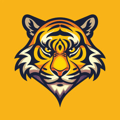a tiger's head with a yellow background