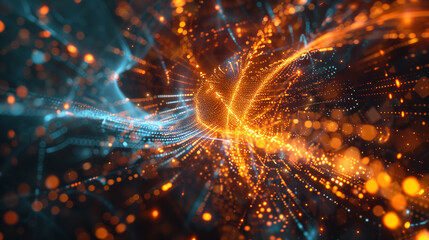 Quantum computing core, glowing with energy, intricate data streams, abstract algorithmic patterns
