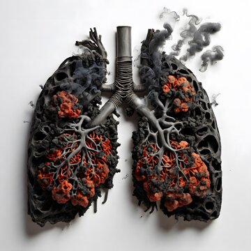 A picture of a human lungs infected by smoking. Antidrug banner, poster, ad design.