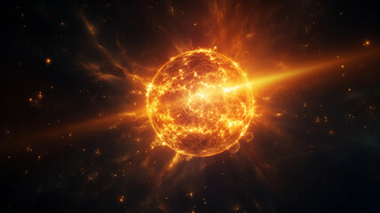 Exploding and burning planet 3D scene picture
