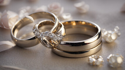 wedding rings on the table - obrazy, fototapety, plakaty