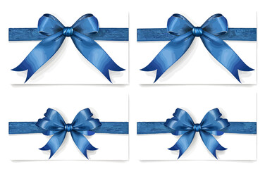 a set of four blue bows with ribbons