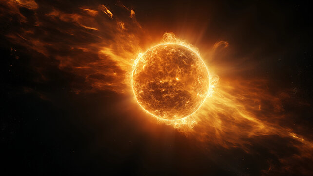 Exploding and burning planet 3D scene picture
