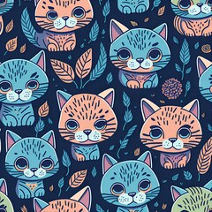 Cute cats seamless pattern, texture, background.