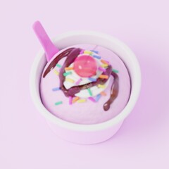 レトロでノスタルジックな雰囲気のトッピングの乗ったストロベリーアイスクリームのCG素材