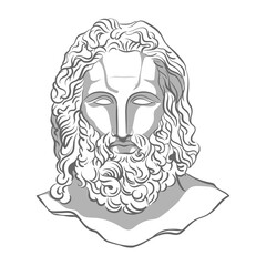 Zeus png sticker, line art drawing, Greek statue on transparent background