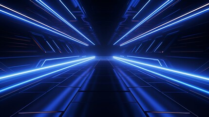 Futuristic tunnel background, dark black anddark blue,minimalist grid style, futuristic, 3D.double lines, minimalist stage designbird's eye view, HD