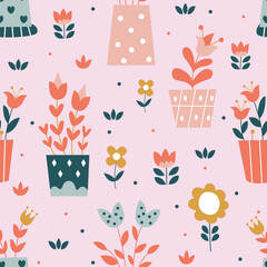 Seamless pattern of cute cartoon spring illustration