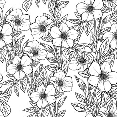 Floral seamless pattern png collage element, coloring book design, transparent background
