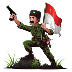 79th Indonesia Independence day icon with Indonesian hero wearing green army uniforms illustration 