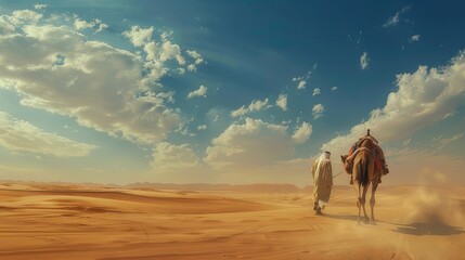 Camels Making Their Way Through the Desert Silence
