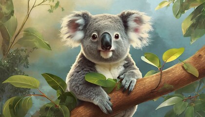 Tree Dweller: Koala Enjoying Eucalyptus in 4K - obrazy, fototapety, plakaty