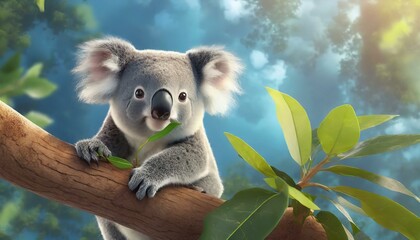 Branch Buffet: Koala Bear Dining in 4K - obrazy, fototapety, plakaty