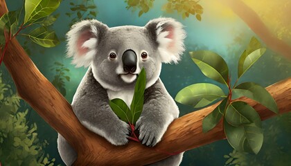4K Koala Wallpaper: Serene Branch Dining - obrazy, fototapety, plakaty