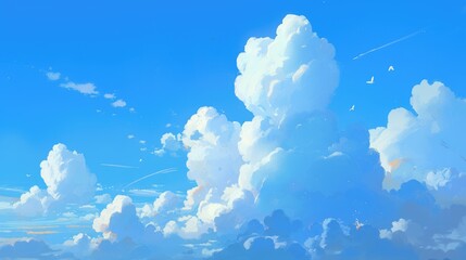 A whimsical cartoon rendering featuring cartoonish clouds