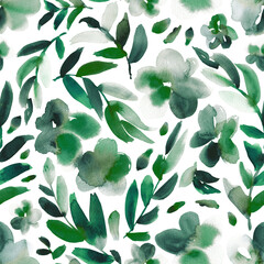 Watercolor floral in emerald and teal. Seamless pattern.  - 789870007
