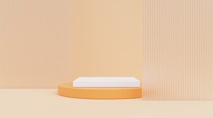 White-orange pedestal. Orange background for Halloween and summer display. 3D illustration.