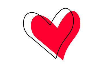 Single red heart continuous wavy line art drawing on transparent background. Happy Valentine's day . Vector illustration